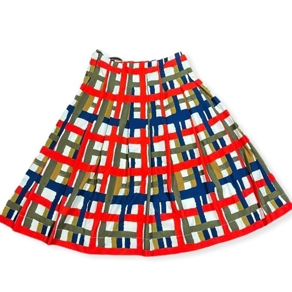 Mordicci Abstract Plaid Print A-Line Skirt sz S - Picture 2 of 10